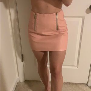 Pink zip up skirt fake leather